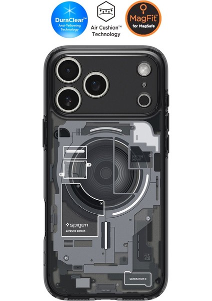 iPhone 17 Pro Max ile uyumlu ince MagSafe Kılıf Ultra Hybrid Sararma Karşıtı DuraClear™ Hava Kanalı Teknolojisi™ Askeri Sınıf Koruma MagFit Zero One Black Tasarım Kapak - ACS10042