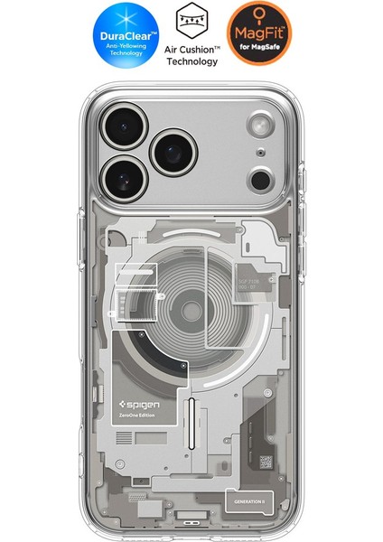 iPhone 17 Pro Max ile uyumlu ince MagSafe Kılıf Ultra Hybrid Sararma Karşıtı DuraClear™ Hava Kanalı Teknolojisi™ Askeri Sınıf Koruma MagFit Zero One Natural Titanium Tasarım Kapak - ACS10041