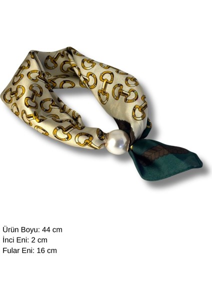 Parlak Saten Kumaş Inci Detaylı Şık Fular Kolye modelleri