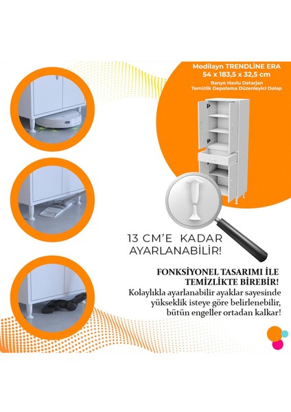 Trendline Era 54 x 183,5 x 32,5 cm 4 Kapaklı 2 Çekmeceli Mutfak Dolabı Çok Amaçlı Dolap fiyatları