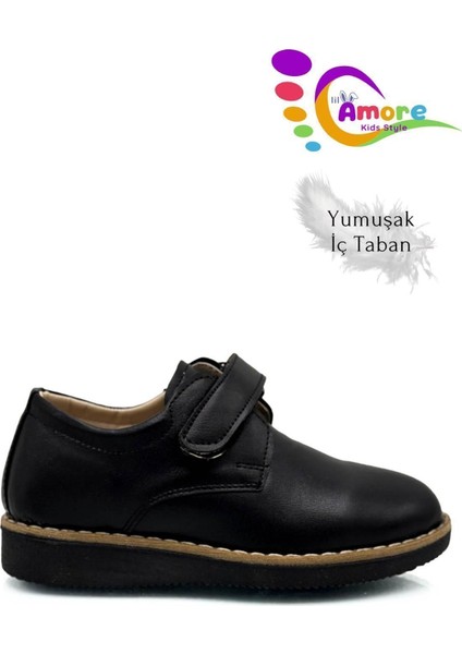 Cırtlı Okul Ayakkabısı Erkek Çocuk Suni Deri Kaymaz Tabanlı Siyah 31-35 Numara modelleri
