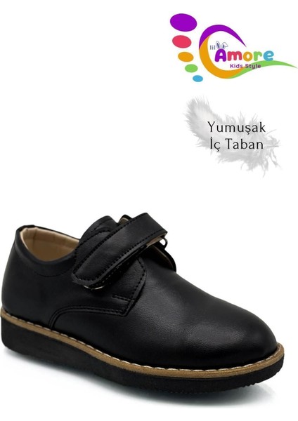 Cırtlı Okul Ayakkabısı Erkek Çocuk Suni Deri Kaymaz Tabanlı Siyah 31-35 Numara fırsatları