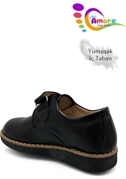 Cırtlı Okul Ayakkabısı Erkek Çocuk Suni Deri Kaymaz Tabanlı Siyah 31-35 Numara indirimleri