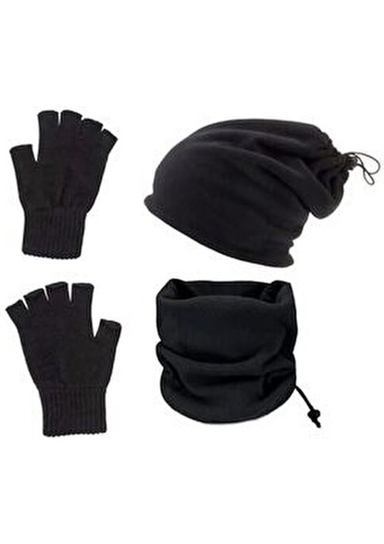 3 Lü Set Soğuk Geçirmez Termal Polar Boyunluk Bere ve Örgü Kesik Eldiven Siyah fiyatları