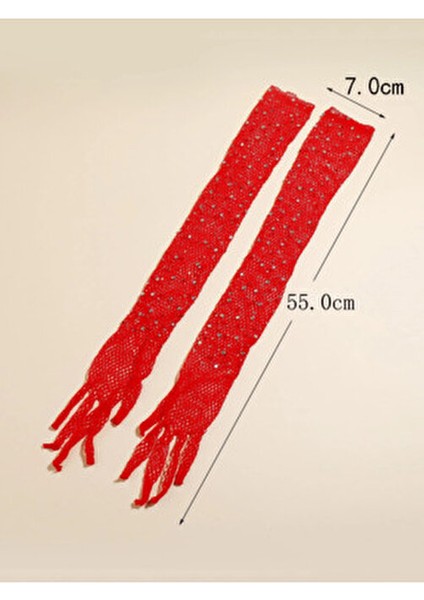 Kırmızı Uzun Şık Gelin Eldiveni Tül Eldiven Nikah/düğün Eldiveni Taşlı Eldiven indirimleri