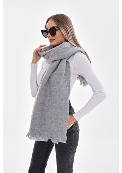 Kadın Yumuşak Dokulu Gri Düz Atkı
