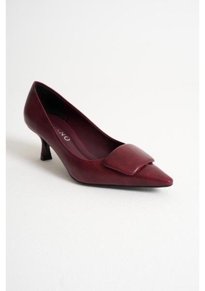 Verona Bordo Sivri Burunlu Kadın Toka Detay Alçak Ince Topuklu Klasik Ayakkabı (5.5cm) fırsatları