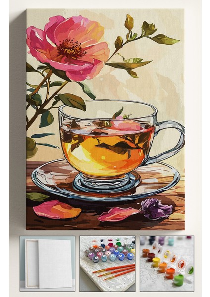 Sayılarla Boyama Çerçeveli Hobi Seti Numaralı Tuval Fırça Boya Dahil Kasnaklı 40X50 cm Ada Çayı