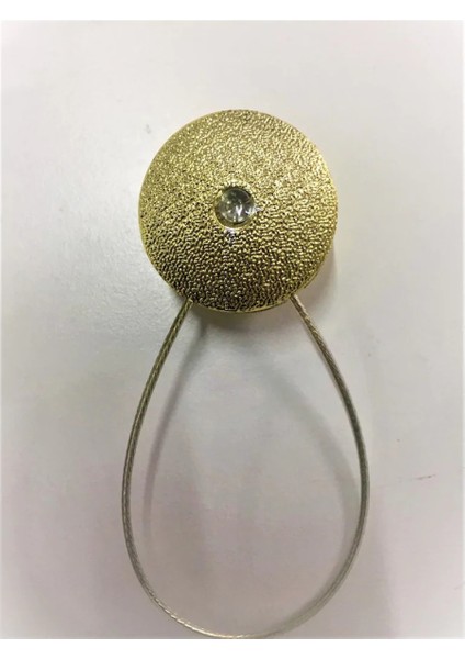 Mıknatıslı Perde Mandalı Yuvarlak Tek Taş Gold Renk ( 2 Adet )