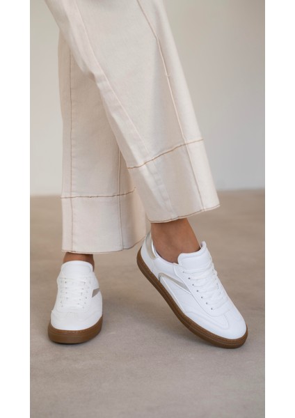 Faye Beyaz Gümüş Düz Taban Kadın Spor Ayakkabi