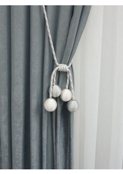 Modern Sarım 4 Toplu Braçol Kornişe Takmatik Ipli Tavan Perde Aksesuarı Gri&krem