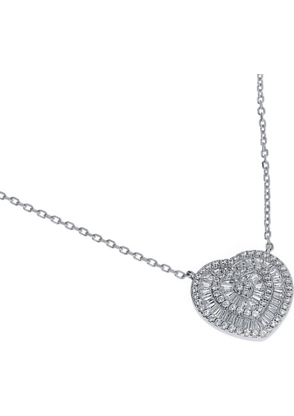 Kadın Baget Taşlı Kalp Model Gümüş Kolye