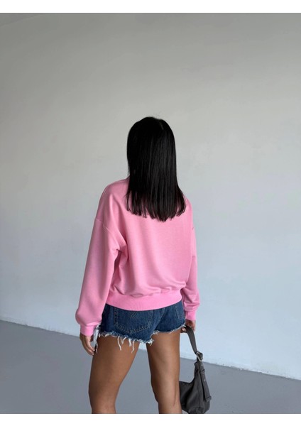 2 Iplik Bisiklet Yaka Sweat Pembe F2339 modelleri