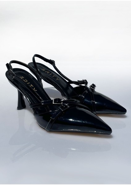 Tokalı Bant Detaylı Sivri Burunlu Rugan Topuklu Ayakkabı modelleri