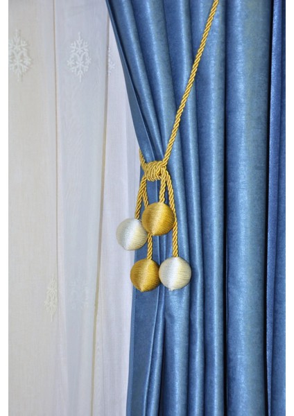 Modern Sarım 4 Toplu Braçol Kornişe Takmatik Ipli Tavan Perde Aksesuar Altın-Krem