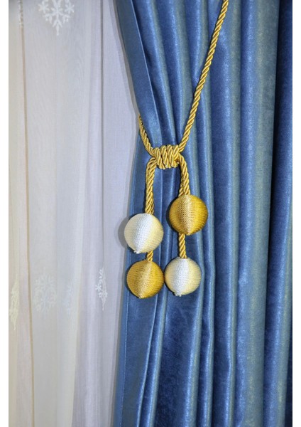 Modern Sarım 4 Toplu Braçol Kornişe Takmatik Ipli Tavan Perde Aksesuar Altın-Krem