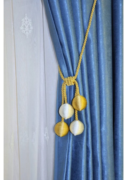 Modern Sarım 4 Toplu Braçol Kornişe Takmatik Ipli Tavan Perde Aksesuar Altın-Krem