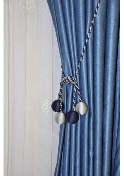 Modern Sarım 4 Toplu Braçol Kornişe Takmatik Ipli Tavan Perde Aksesuar Lacivert-Gri