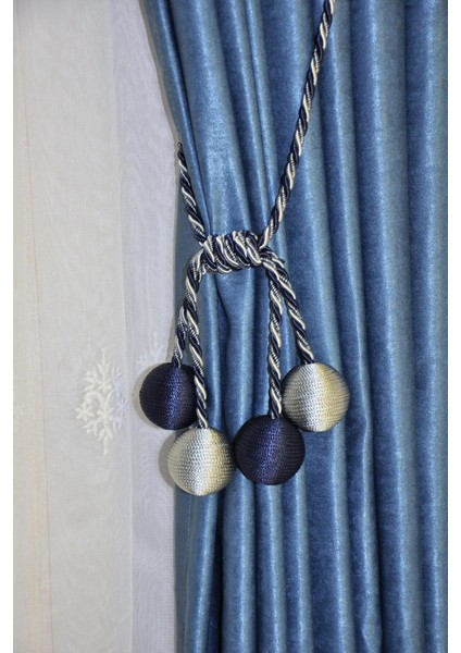 Modern Sarım 4 Toplu Braçol Kornişe Takmatik Ipli Tavan Perde Aksesuar Lacivert-Gri fiyatları