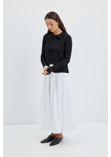 Yüksek Bel Pile Detaylı Balon Etek Ekru modelleri