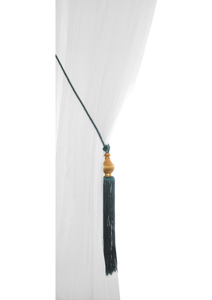 Yeşil Altın Fon Perde Tavan Bağlama | Püsküllü Braçol | Kornişe Takmatik Ipli Perde Aksesuarı