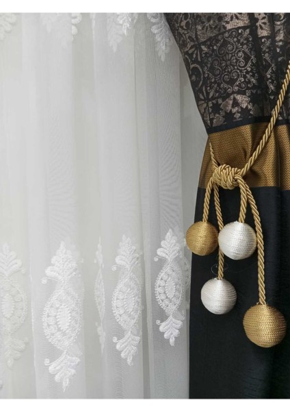 Modern Sarım 4 Toplu Braçol Kornişe Takmalık Ipli Tavan Perde Aksesuarı