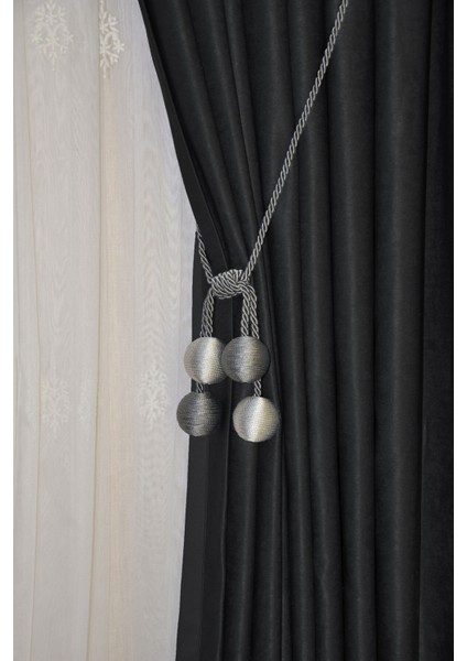 Modern Sarım 4 Toplu Braçol Kornişe Takmatik Ipli Tavan Perde Aksesuar Gri-Antrasit