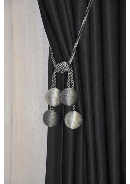 Modern Sarım 4 Toplu Braçol Kornişe Takmatik Ipli Tavan Perde Aksesuar Gri-Antrasit fiyatları