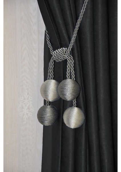 Modern Sarım 4 Toplu Braçol Kornişe Takmatik Ipli Tavan Perde Aksesuar Gri-Antrasit modelleri