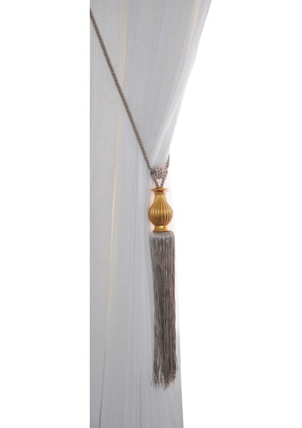 Fon Perde Tavan Bağlama Püsküllü Braçol Kornişe Takmatik Ipli Tavan Perde Aksesuar Bej-Altın