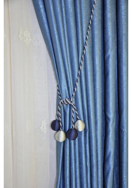 Modern Sarım 4 Toplu Braçol Kornişe Takmatik Ipli Tavan Perde Aksesuar Lacivert-Gri modelleri