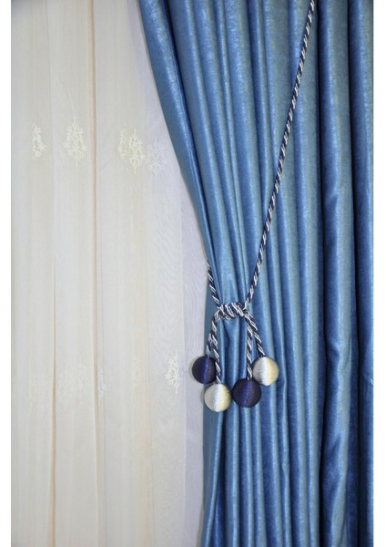 Modern Sarım 4 Toplu Braçol Kornişe Takmatik Ipli Tavan Perde Aksesuar Lacivert-Gri indirimleri