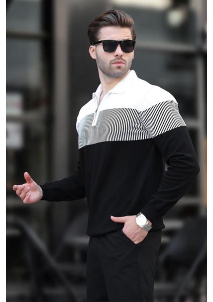 Siyah Fermuar Yaka Renk Bloklu Uzun Kollu Kazak 7262 fırsatları