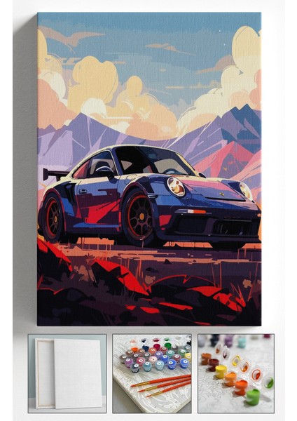 Sayılarla Boyama Çerçeveli Hobi Seti Numaralı Tuval Fırça Boya Dahil Kasnaklı 40X50 Porsche