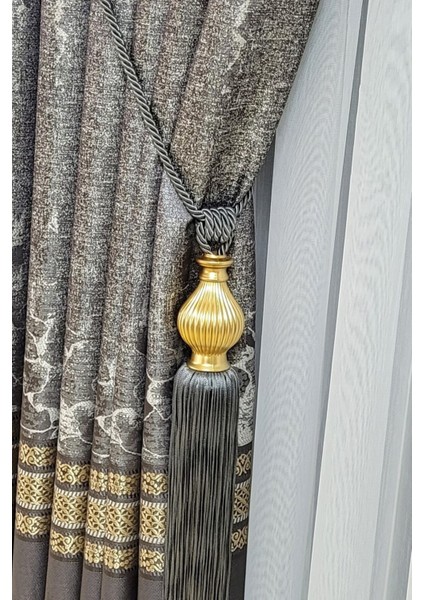 Kuka Braçol Perde Aksesuarı / Antrasit - Gold Kukalı / Perde Bağlama Aksesuar Aparatı