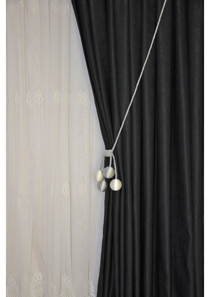 Modern Sarım 4 Toplu Braçol Kornişe Takmatik Ipli Tavan Perde Aksesuar Gri-Krem