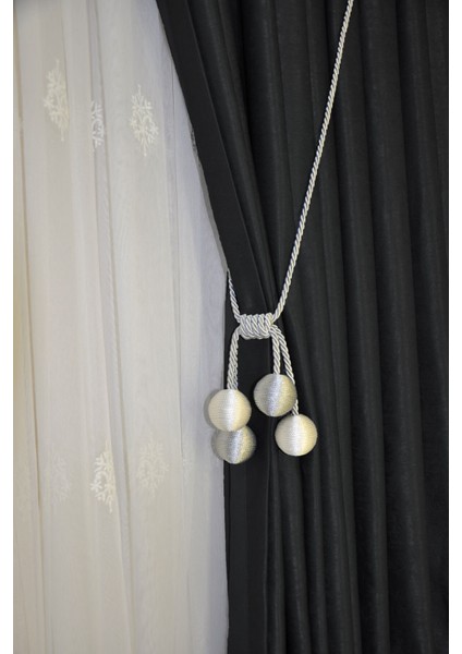 Modern Sarım 4 Toplu Braçol Kornişe Takmatik Ipli Tavan Perde Aksesuar Gri-Krem