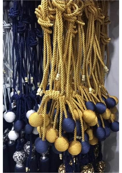 4 Top Tavan Braçol Perde Bağı Perde Aksesuarı Hardal Lacivert AK03