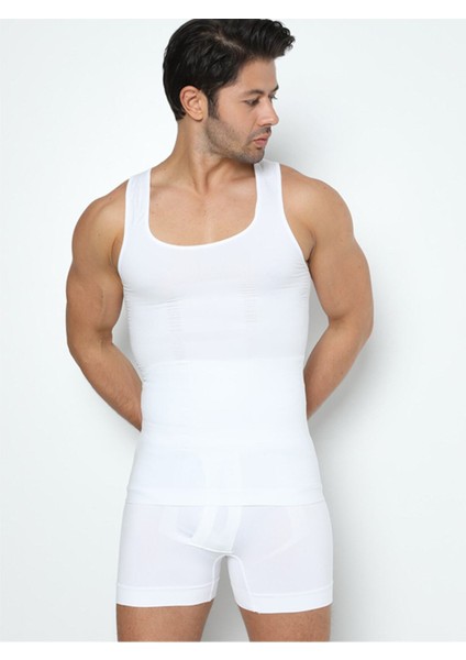Secret Moda Beyaz Erkek Göbek Bel Karın Korsesi Atlet Korse