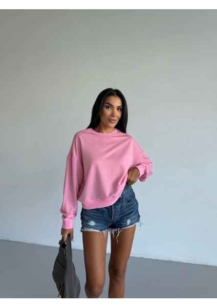 2 Iplik Bisiklet Yaka Sweat Pembe F2339