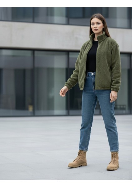 Kadın Oversize Peluş, Polar, Fermuarlı, Teddy Dik Yaka, Sıcak Tutucu Yumuşak Kışlık Ceket fiyatları