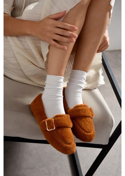 Yumuşak Peluş Tokalı Kadın Ev Babeti Ses Yapmaz Hafif Taban Panduf Ev Babeti modelleri