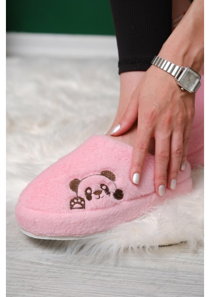 Panda Nakışlı Kadın Ev Terliği Peluş Terlik Çeyiz ve Bohça Terliği Ses Yapmaz Kalın Taban fiyatları