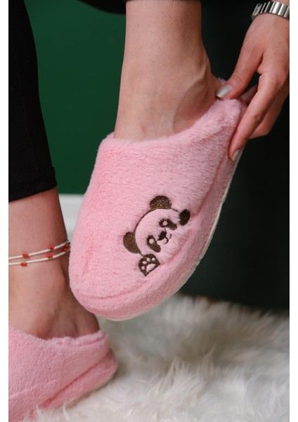 Panda Nakışlı Kadın Ev Terliği Peluş Terlik Çeyiz ve Bohça Terliği Ses Yapmaz Kalın Taban fırsatları
