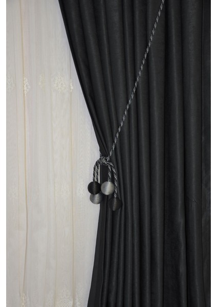 Modern Sarım 4 Toplu Braçol Kornişe Takmatik Ipli Tavan Perde Aksesuar Antrasit-Füme