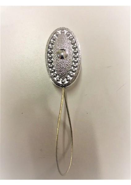 Mıknatıslı Perde Mandalı Oval Kendinden Şeritli - Gümüş Renk (2 Adet)