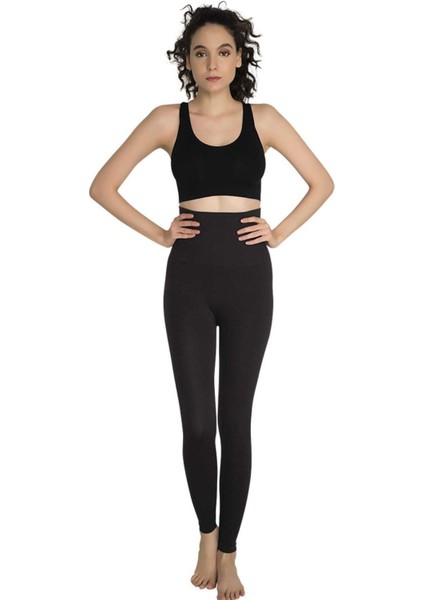 Kadın Siyah Dikişsiz Günlük Giyim Korseli Tayt