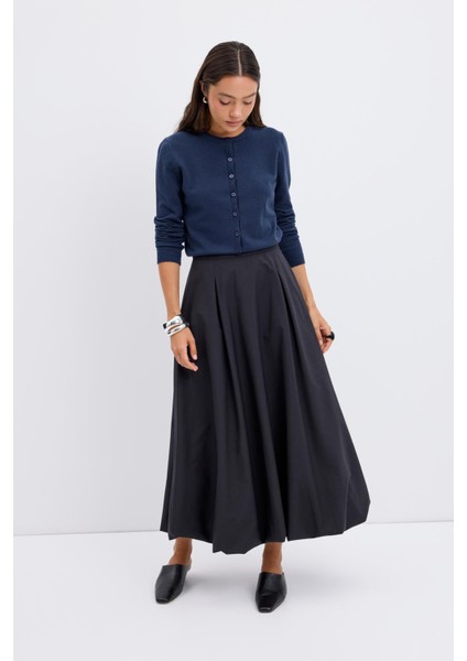 Yüksek Bel Pile Detaylı Balon Etek Siyah fiyatları