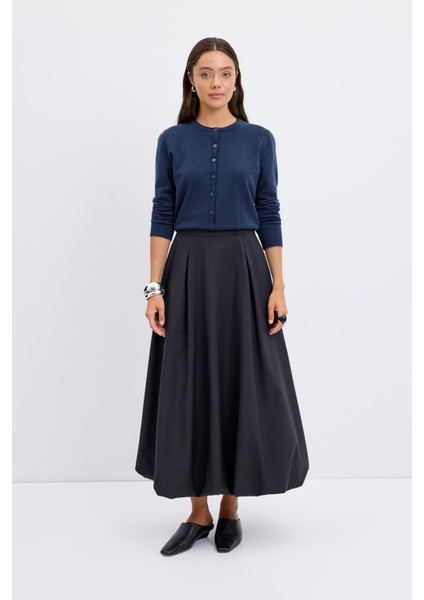 Yüksek Bel Pile Detaylı Balon Etek Siyah modelleri