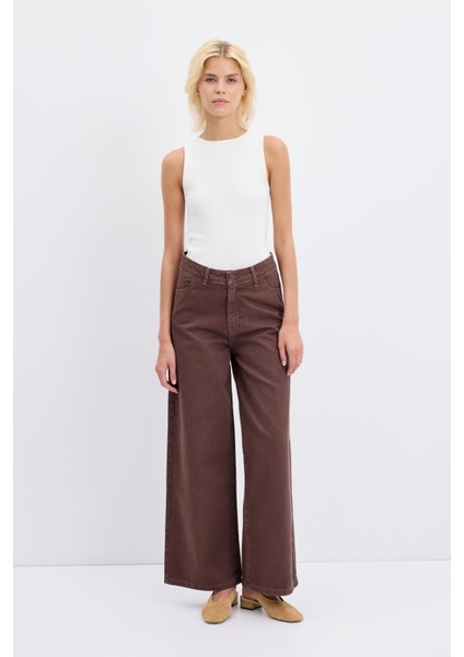 Yüksek Bel Geniş Paça Gabardin Pantolon Kahve fiyatları